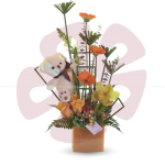 Arreglo de flores y orquídea con peluche a domicilio