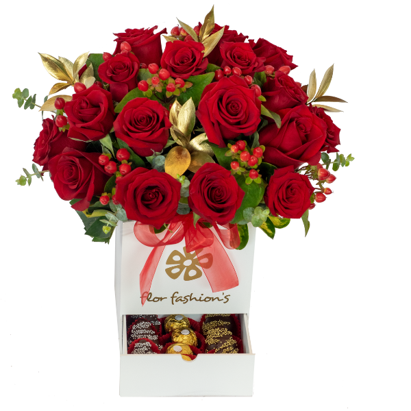 regalo de floristeria con rosas rojas y chocolates quito
