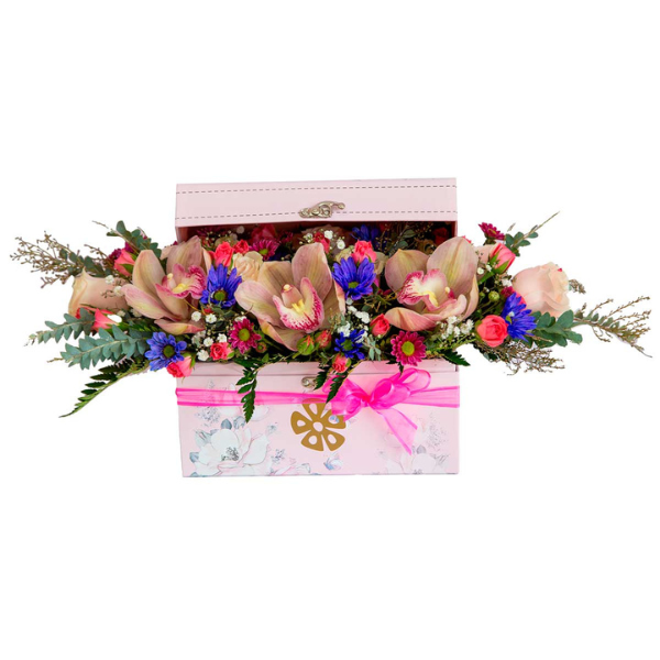 Arreglos florales con tres orquídeas rosadas